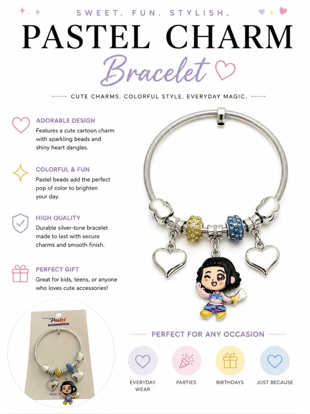 CUTE CARTOON CHARACTER CHARM BRACELET